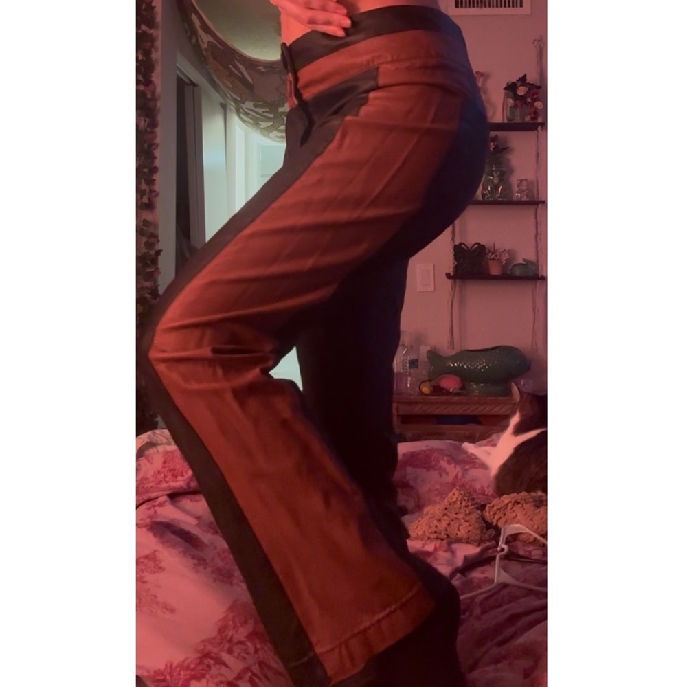 Black and Brown Faux Leather Bootcut Pants